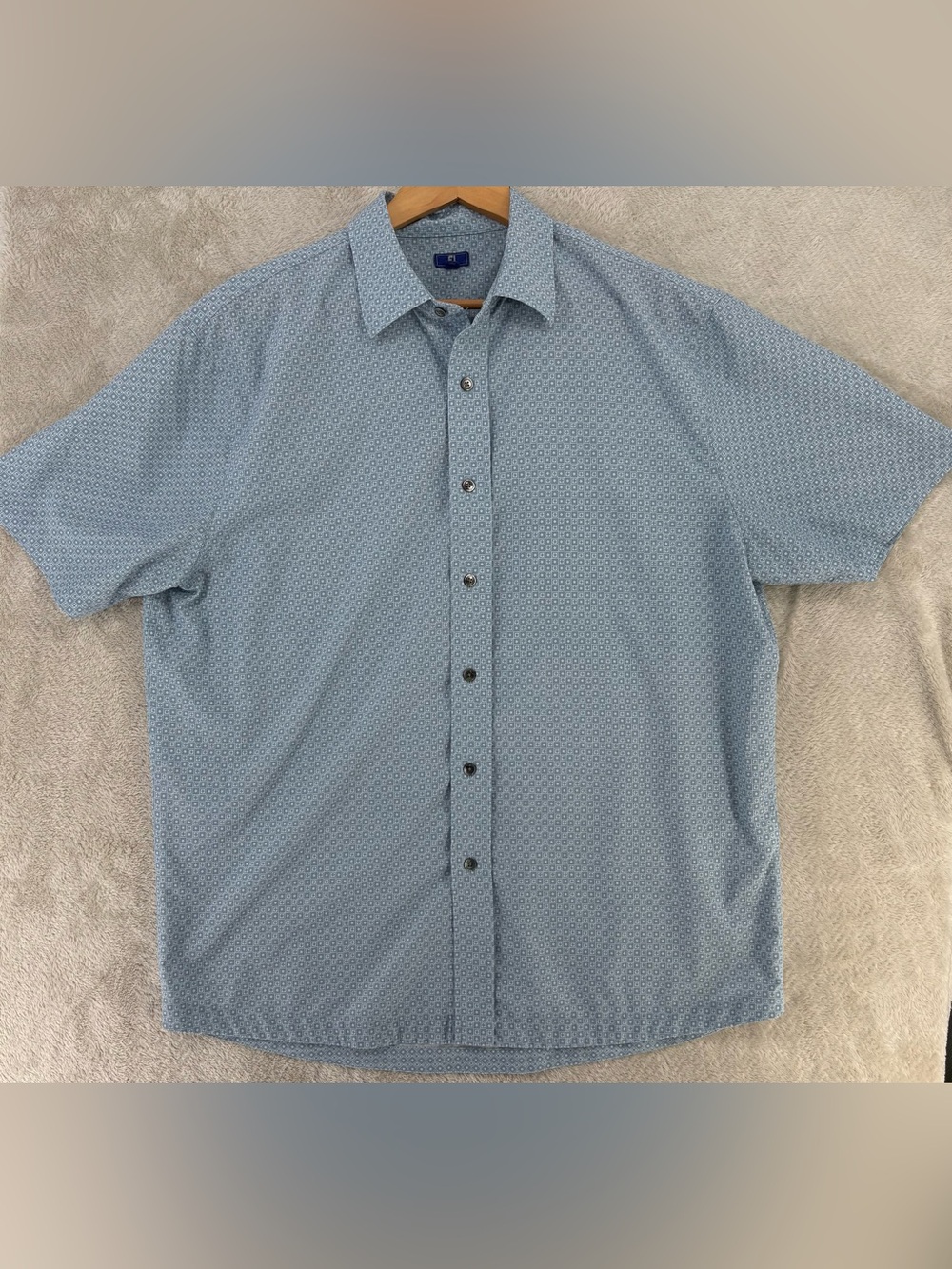 FootJoy XL Golf Button Front Shirt Blue Geometric Print Performance Short Sleeve